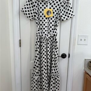 LoveShackFancy Black and White Polka Dot Midi Dress